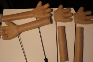 Arm rods and hands , posable fingers, puppet arms